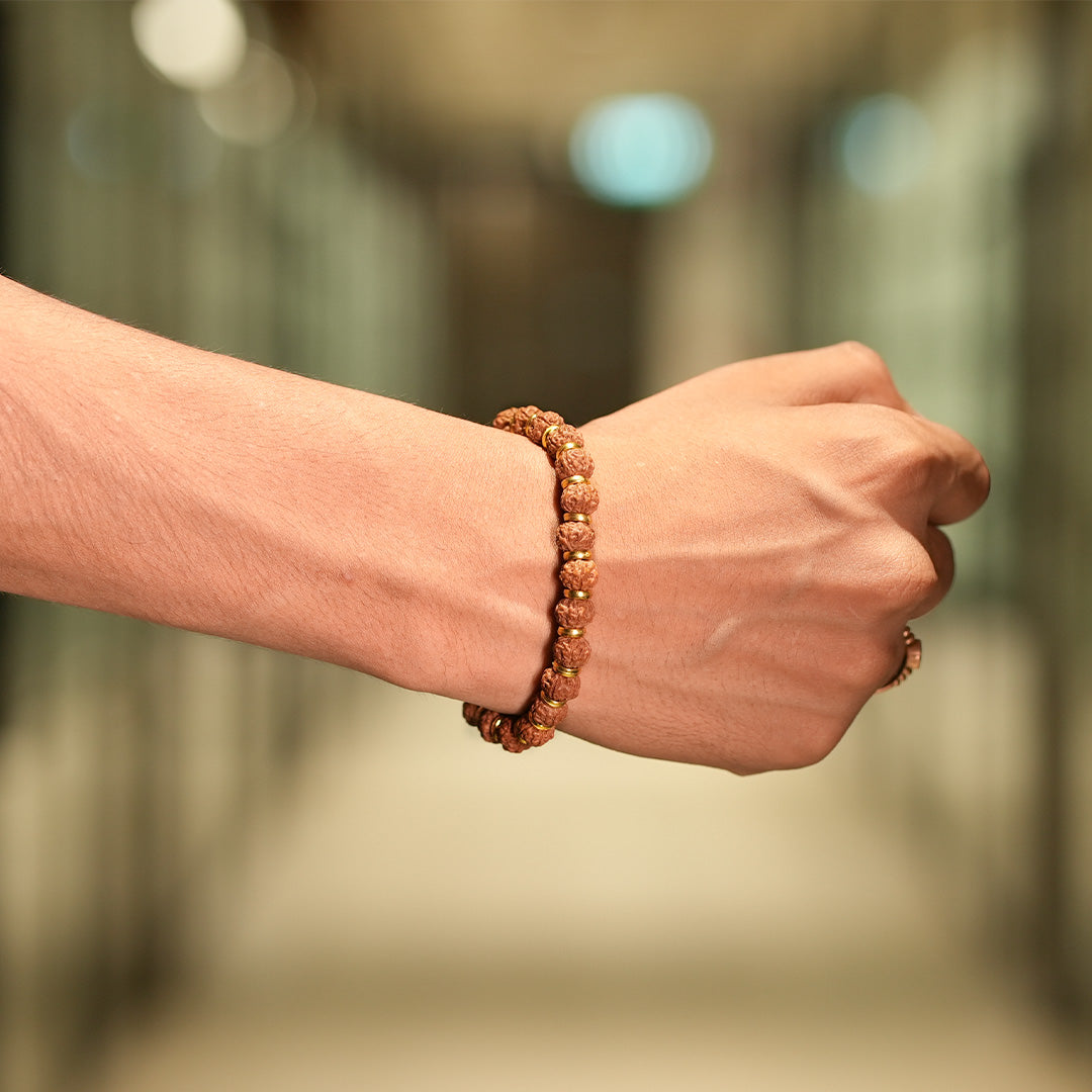 5 Mukhi Rudraksha Bracelet with Gold Cap Spacers