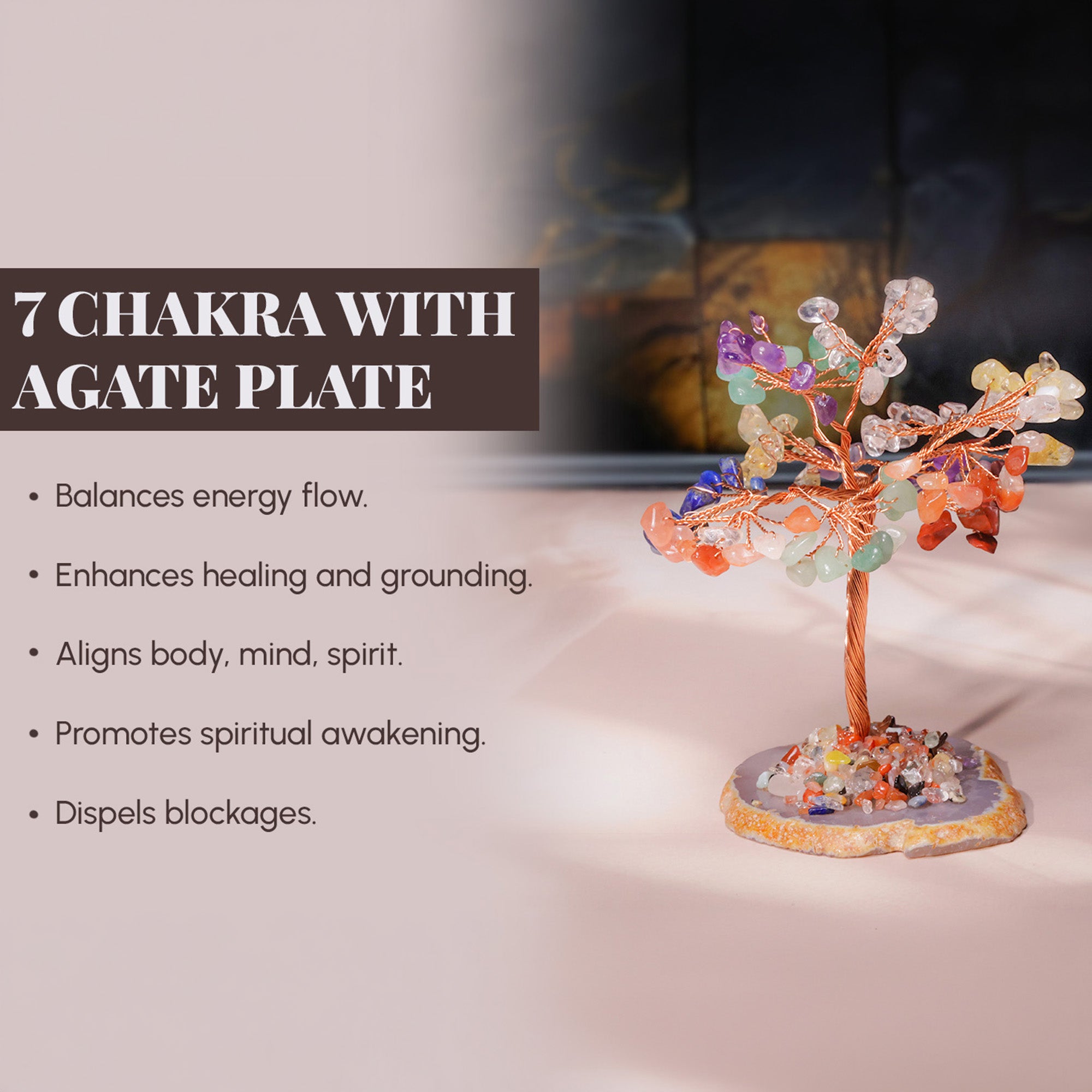 7 Chakra Crystal Tree with Agate Plate – for Vastu