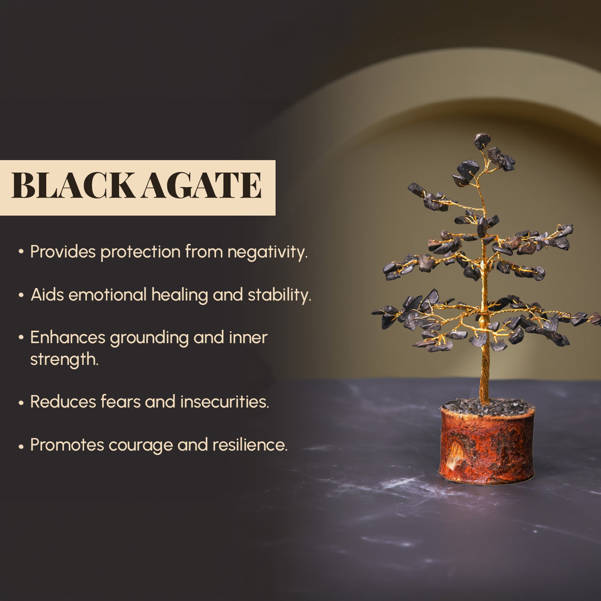 Black Agate Crystal Tree – Small, for Vastu