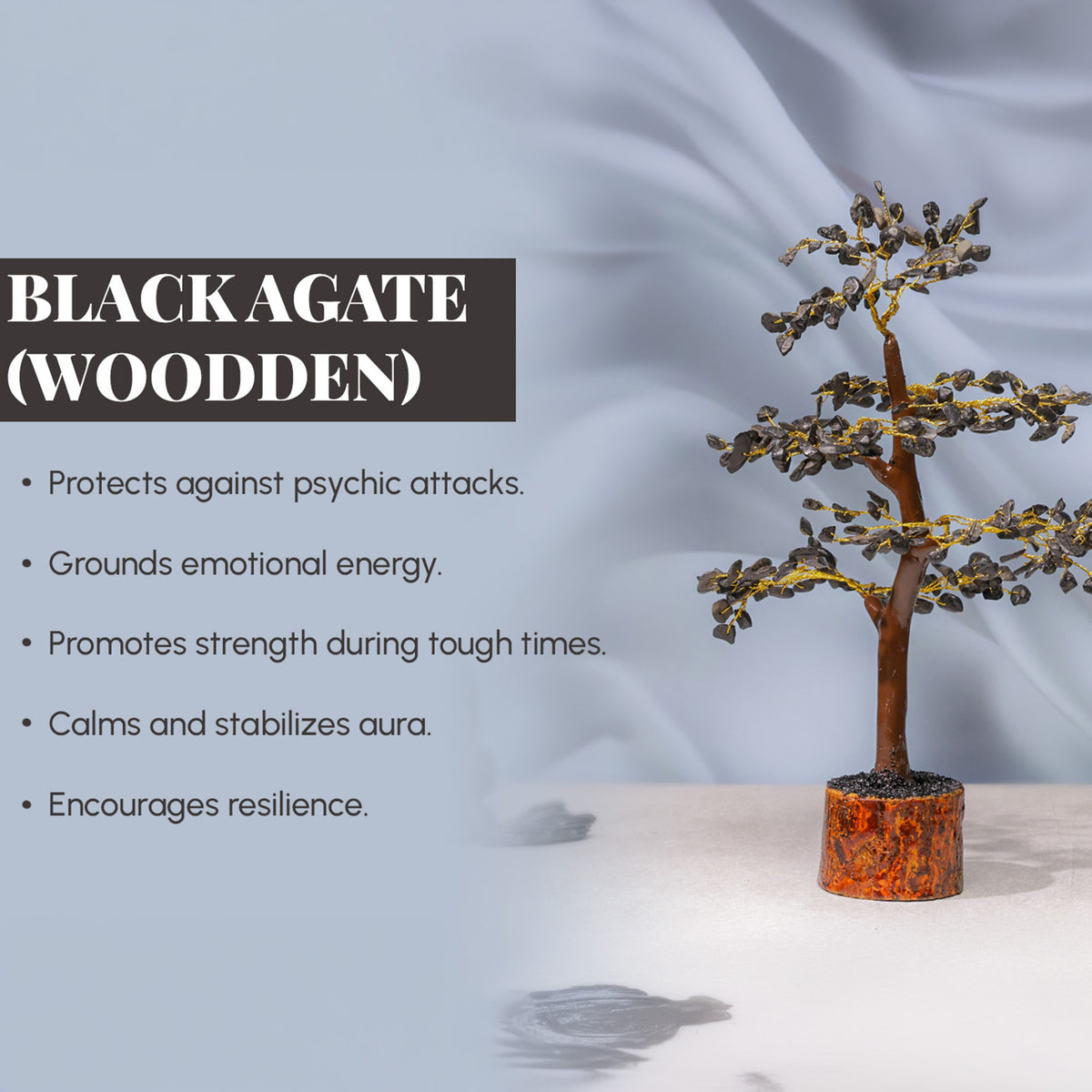 Black Agate Crystal Tree – Wooden Base, for Vastu – view 3