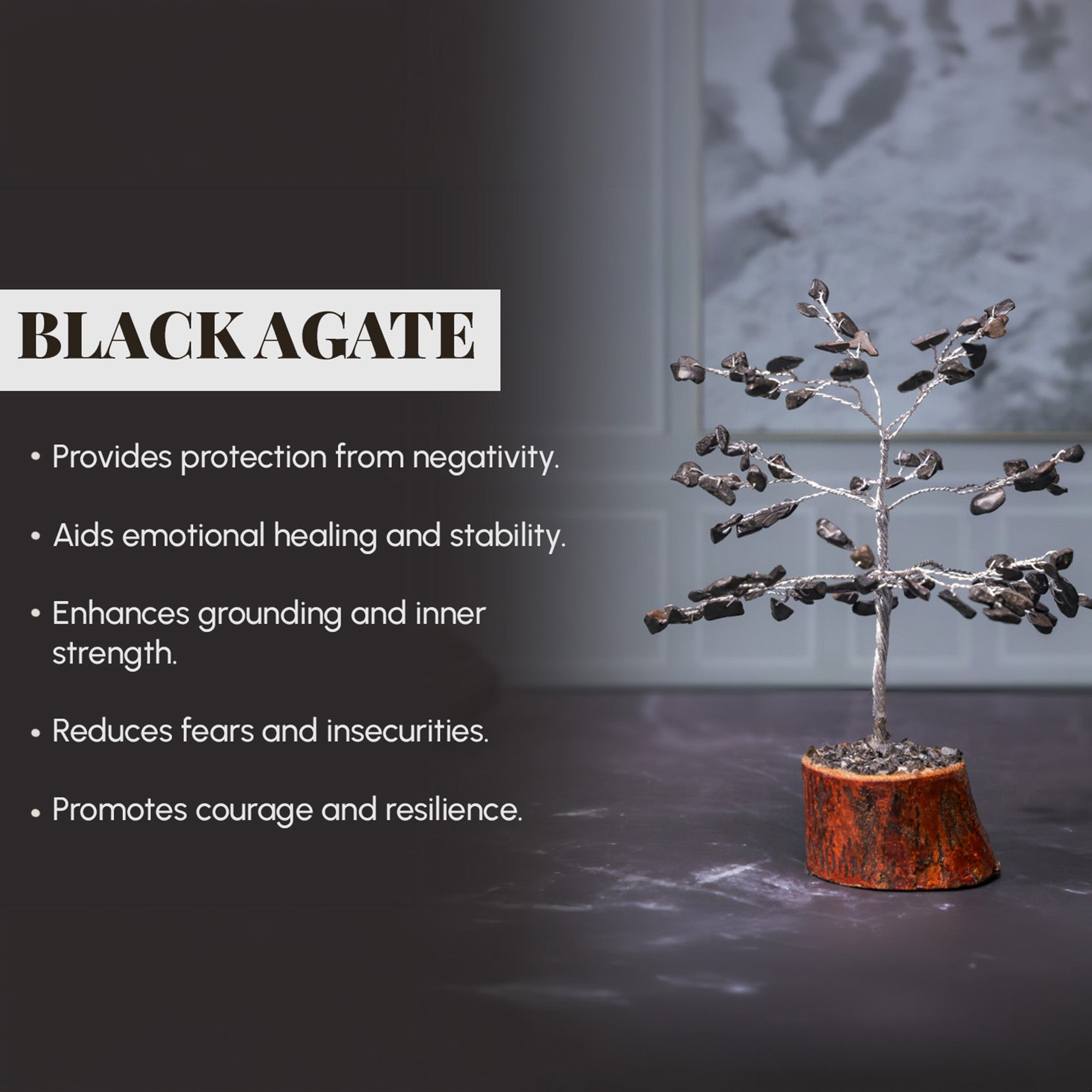 Black Agate Crystal Tree – Small, for Vastu