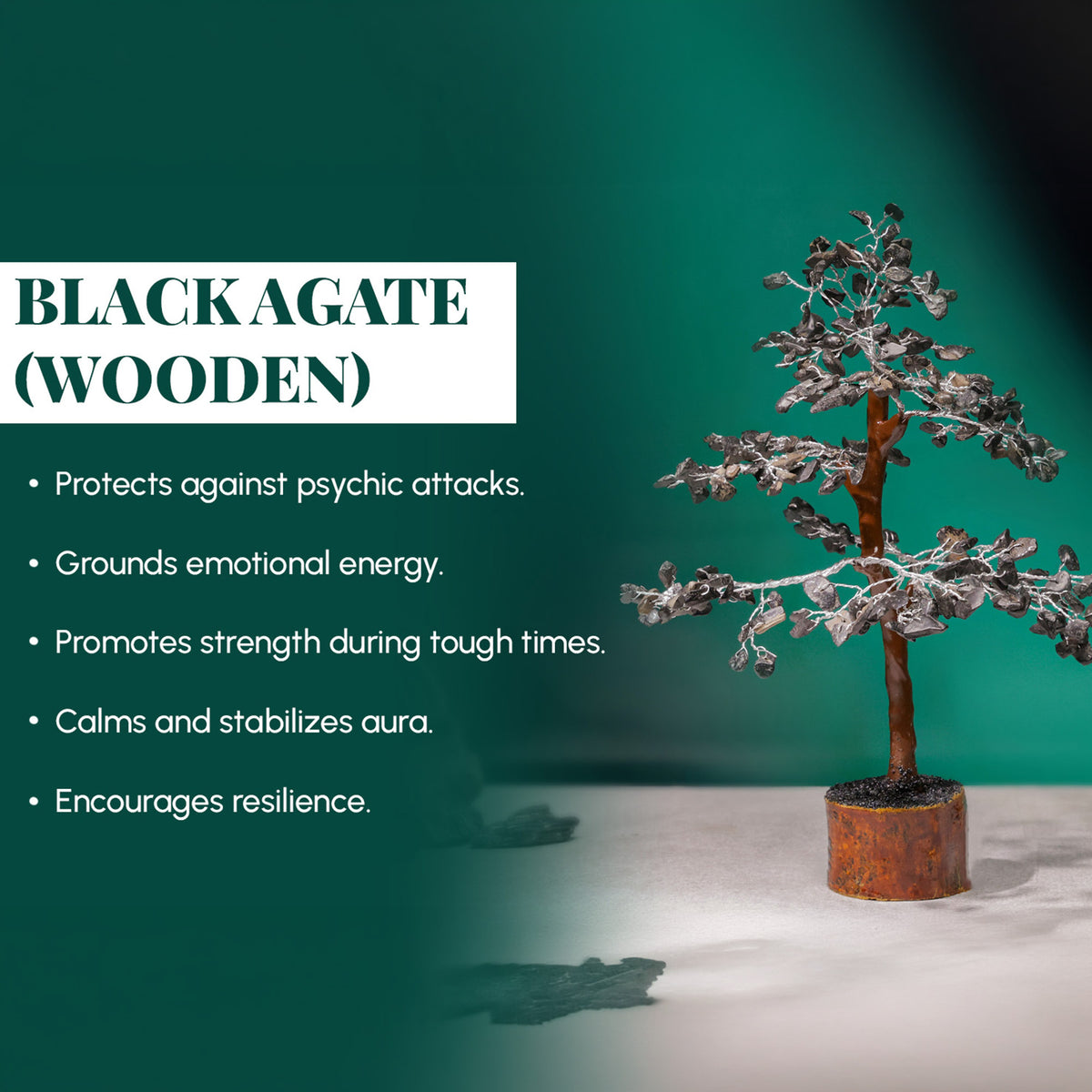 Black Agate Crystal Tree – Wooden Base, for Vastu – view 6