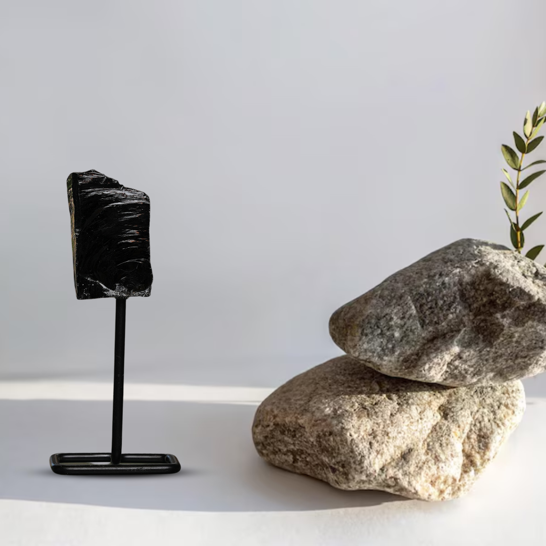 Black Obsidian Raw Stone Stand - Gemsmantra