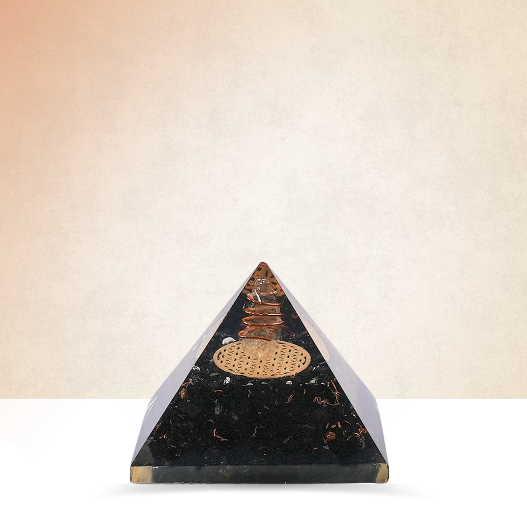 Black Tourmaline Orgonite Pyramid/Orgone Pyramid - Gemsmantra