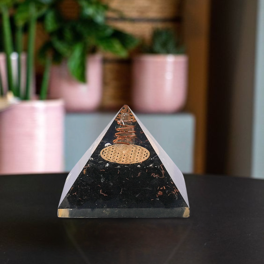 Black Tourmaline Orgonite Pyramid/Orgone Pyramid - Gemsmantra