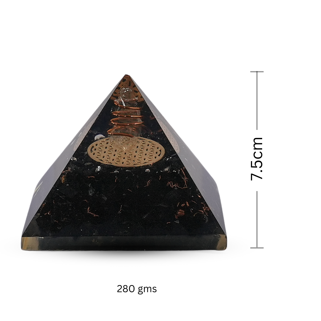 Black Tourmaline Orgonite Pyramid/Orgone Pyramid - Gemsmantra