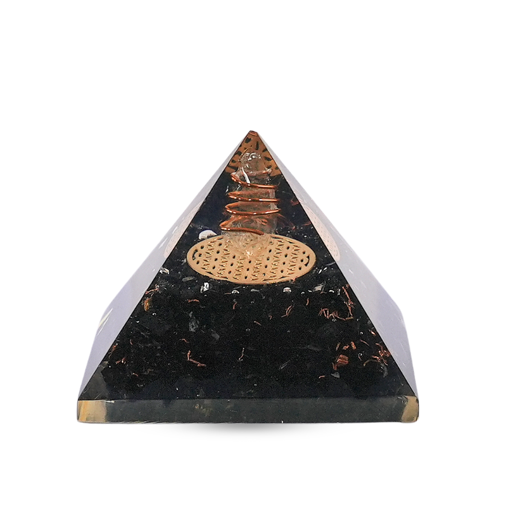 Black Tourmaline Orgonite Pyramid/Orgone Pyramid - Gemsmantra