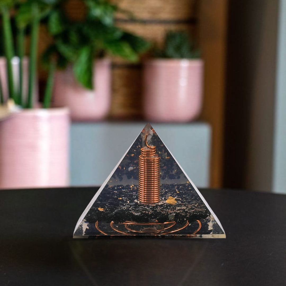 Black Tourmaline Orgonite Pyramid - Gemsmantra