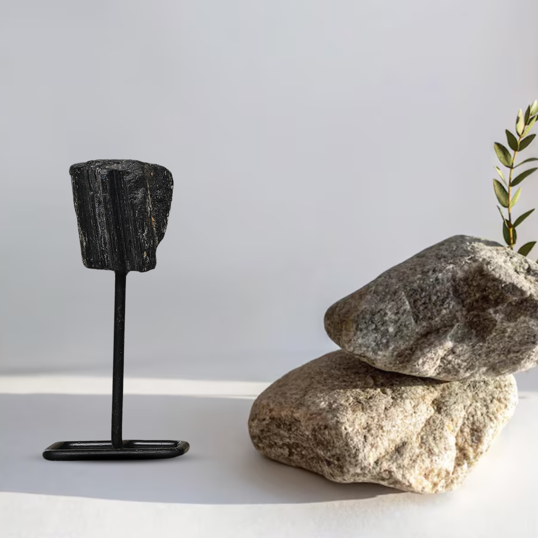 Black Tourmaline Raw Stone Stand - Gemsmantra