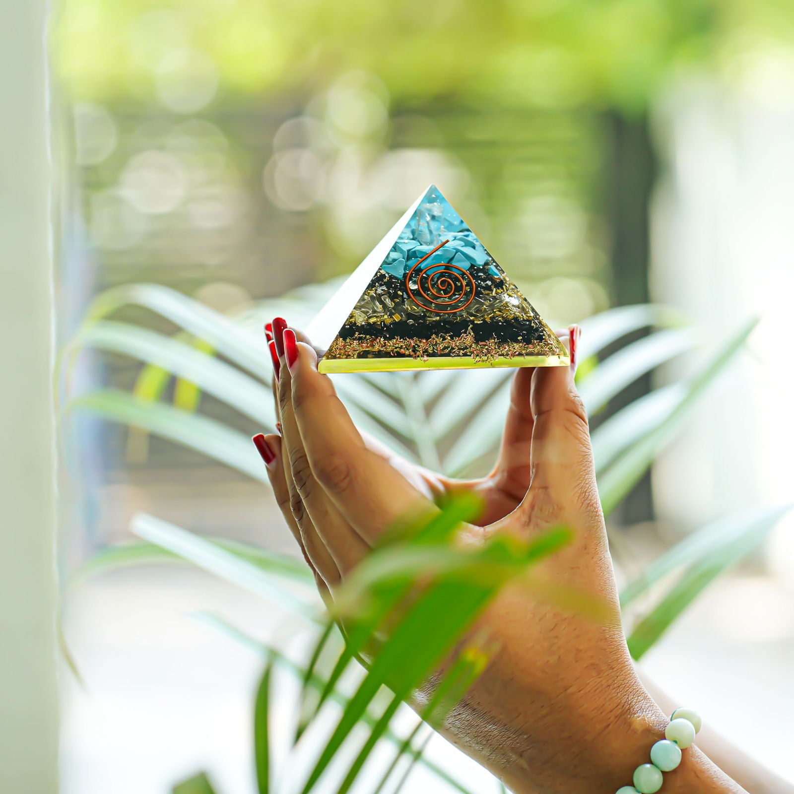 Black Tourmaline With Turquoise Pyramid - Gemsmantra