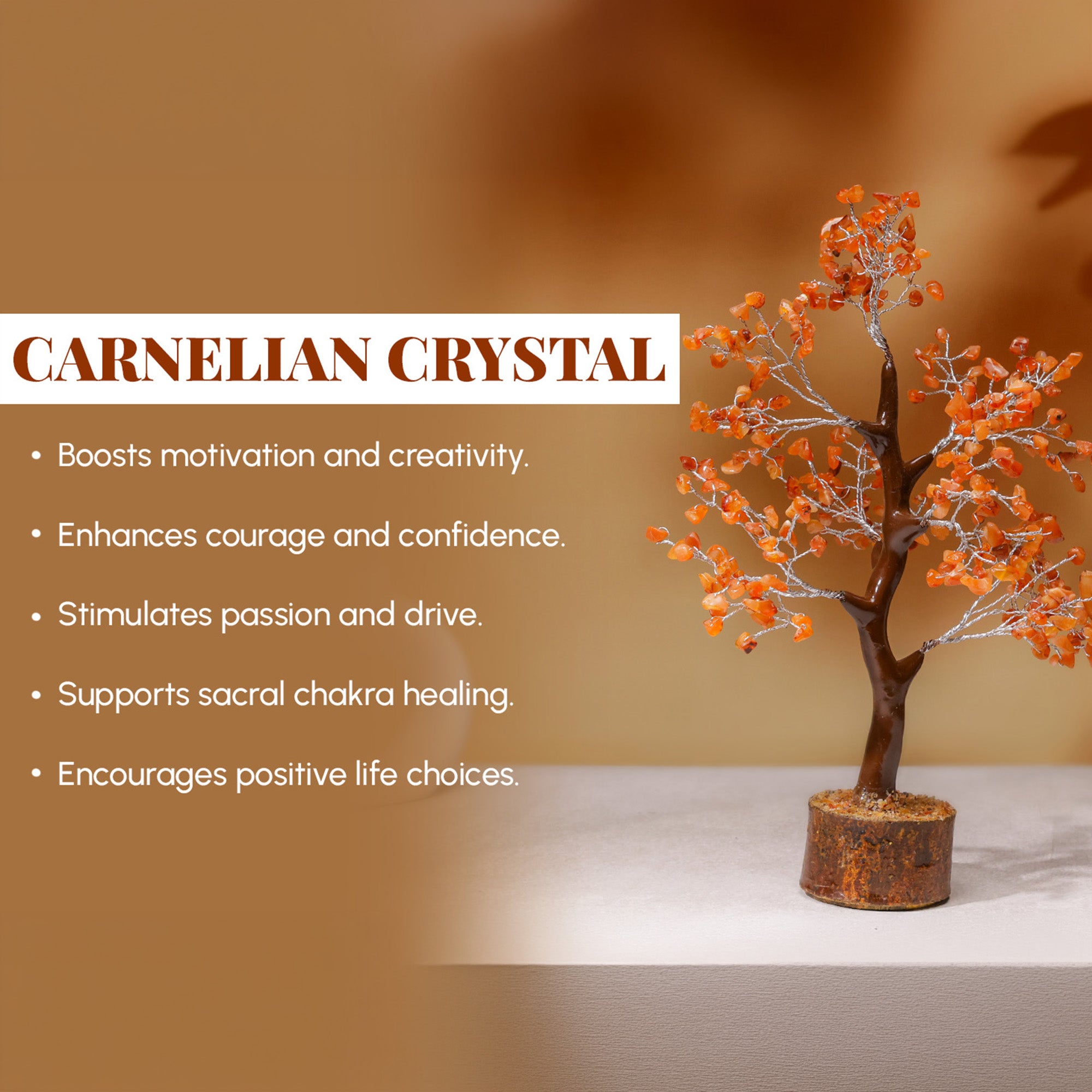 Carnelian Crystal Tree – Wooden Base, for Vastu