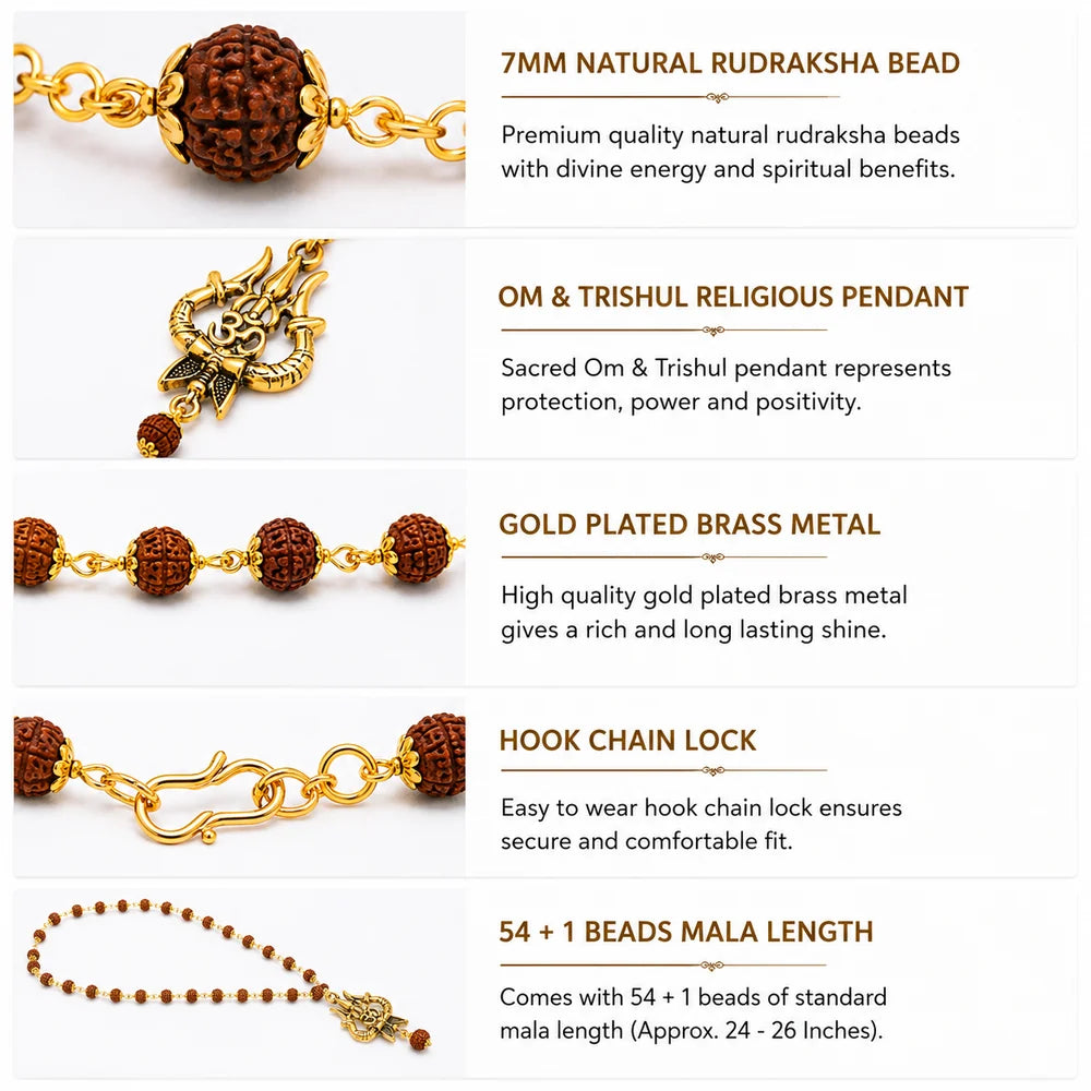 Original Shiv Trishul Rudraksha Mala (Gold)