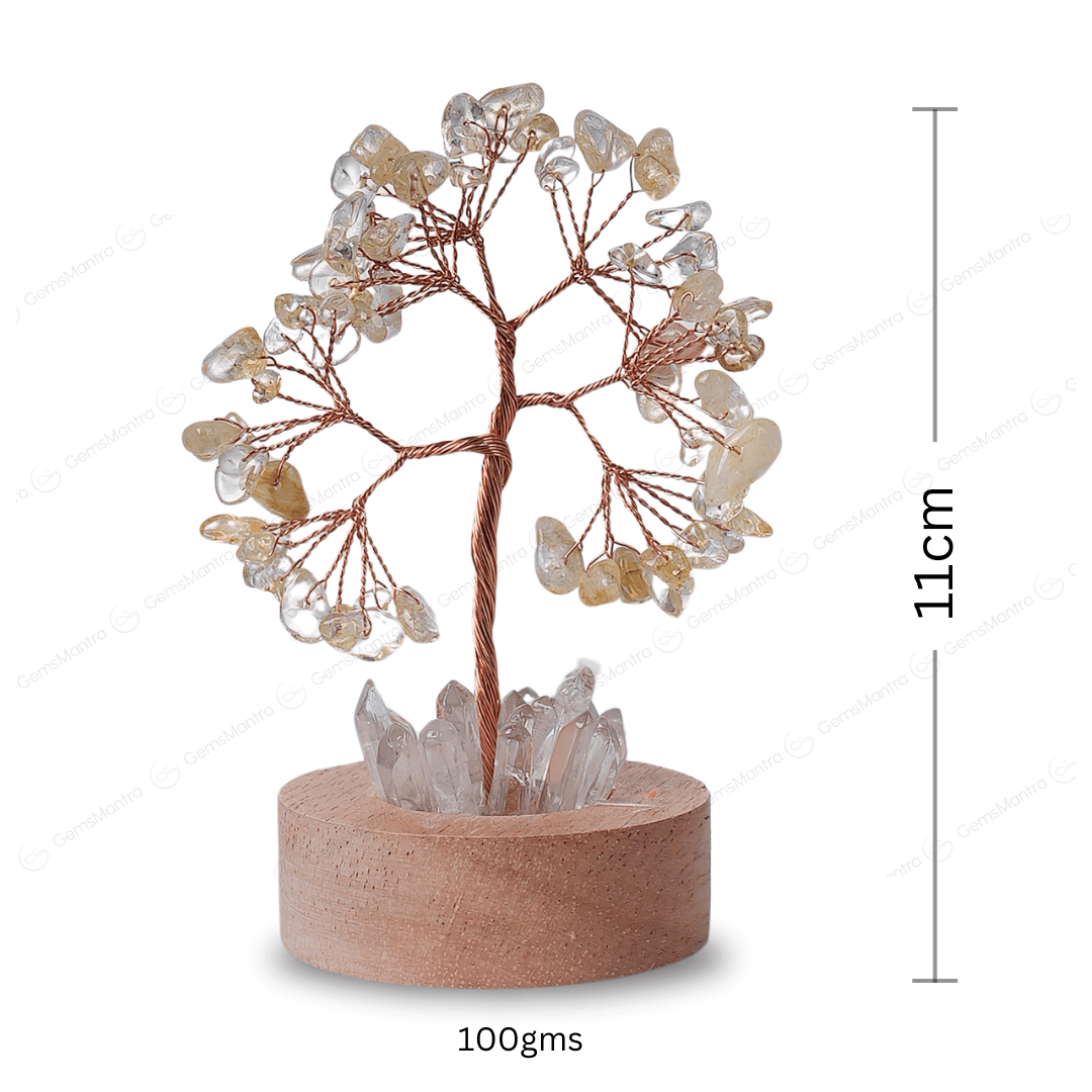 Citrine Tree With Clear Quartz Pencil Light Lamp - Gemsmantra