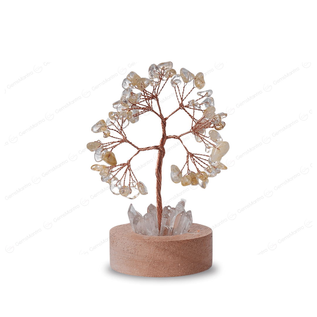 Citrine Tree With Clear Quartz Pencil Light Lamp - Gemsmantra