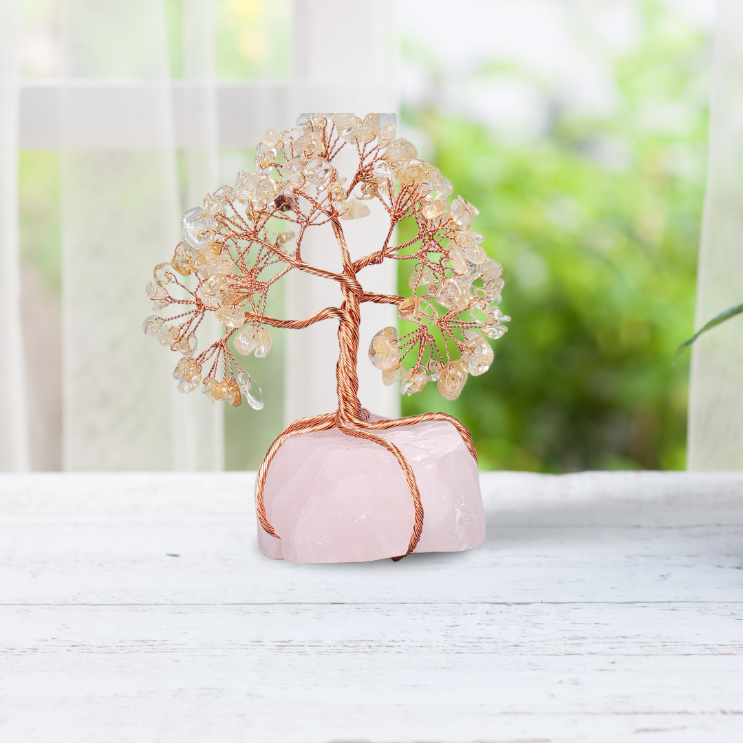 Citrine Tree With Raw Rose Quartz Tree - Gemsmantra