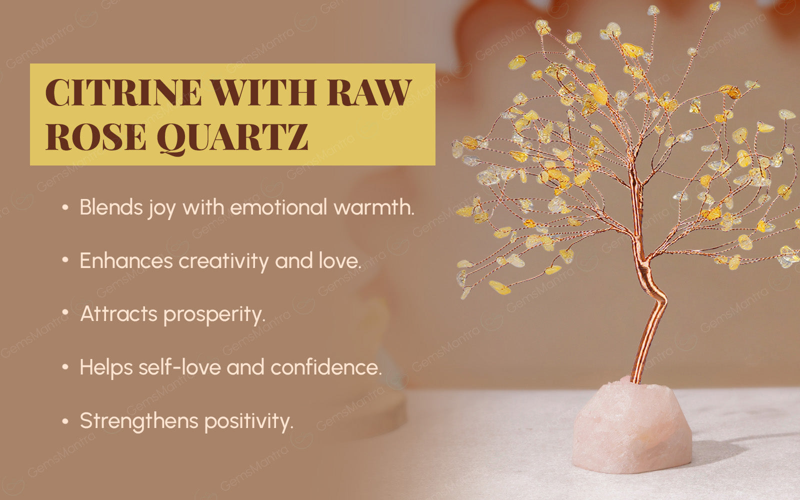 Citrine With Raw Rose Quartz Large Tree