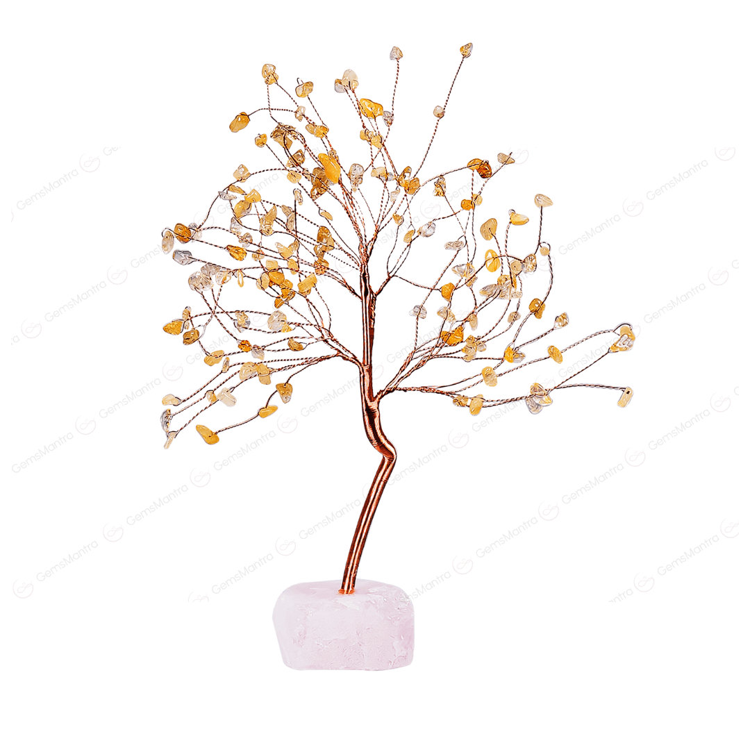 Citrine With Raw Rose Quartz Large Tree - Gemsmantra