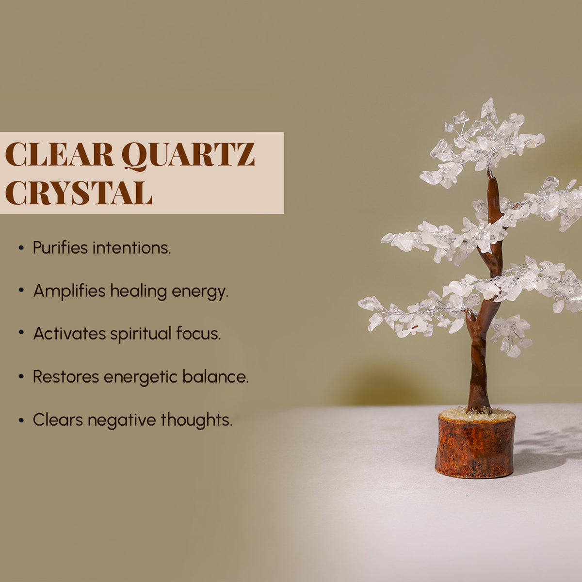 Crystal Quartz Tree – Wooden Base, for Vastu – view 6