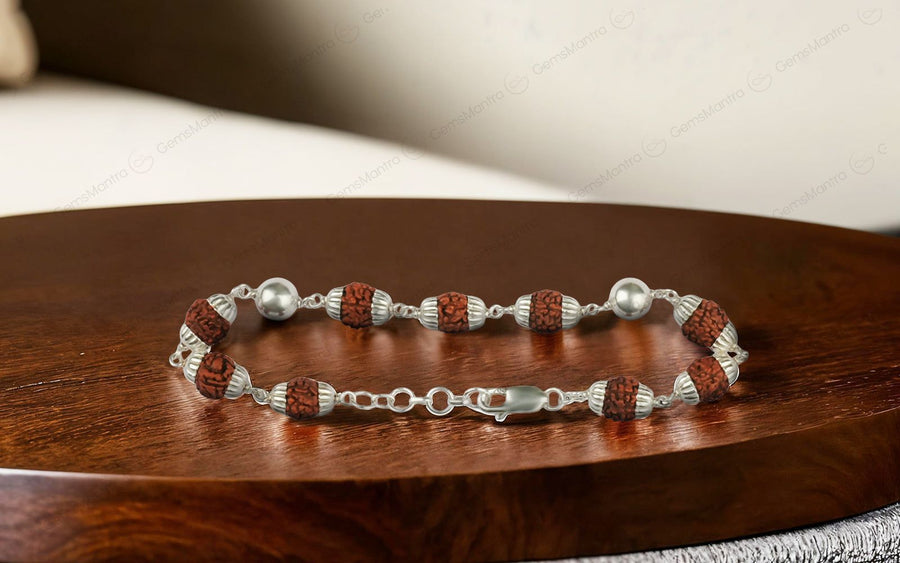 Original 5 Mukhi Rudraksha Bracelet with 2 Silver Moti for Kids with Certificate