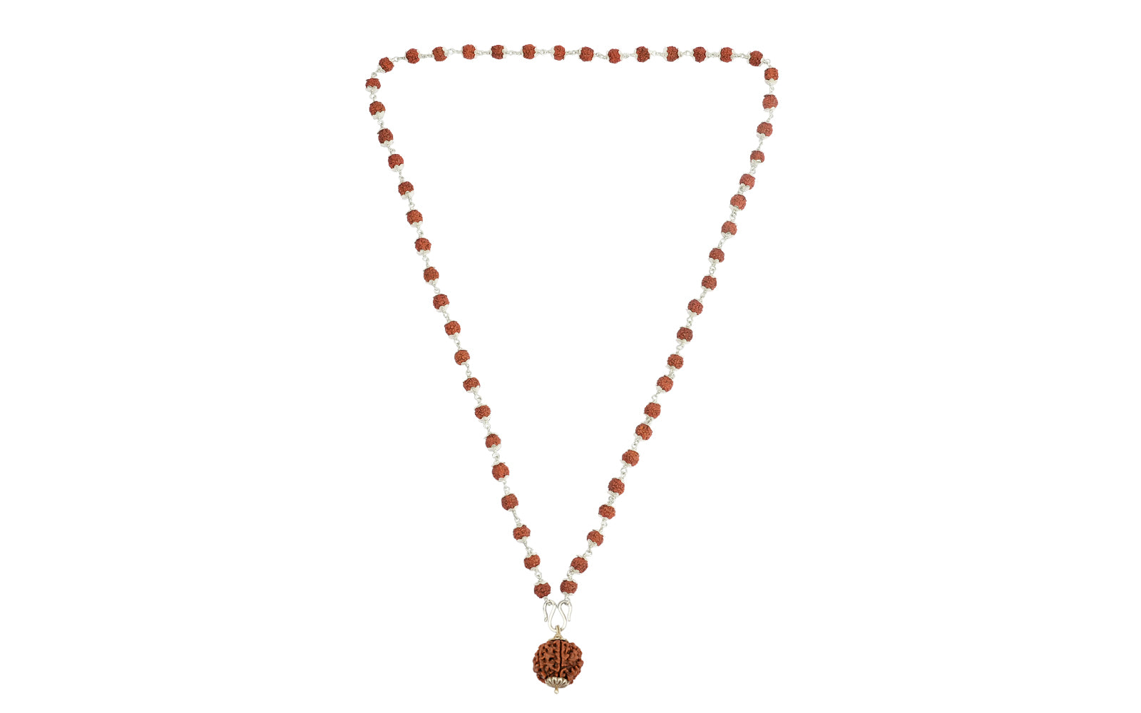 5 Mukhi Silver Rudraksha Mala - with Natural 6 Mukhi Rudraksha Pendant