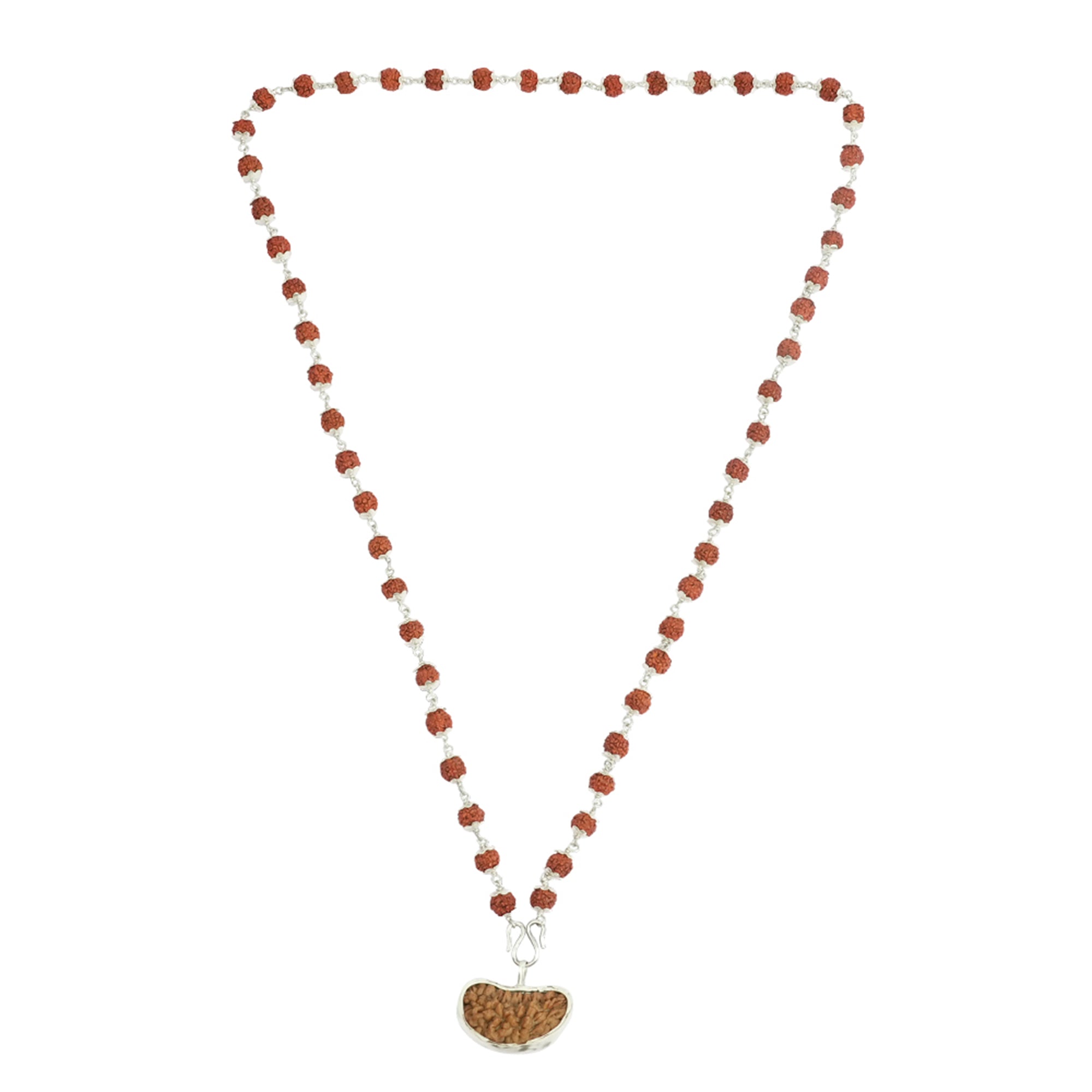 5 Mukhi Silver Rudraksha Mala - with Natural 1 Mukhi Rudraksha Pendant