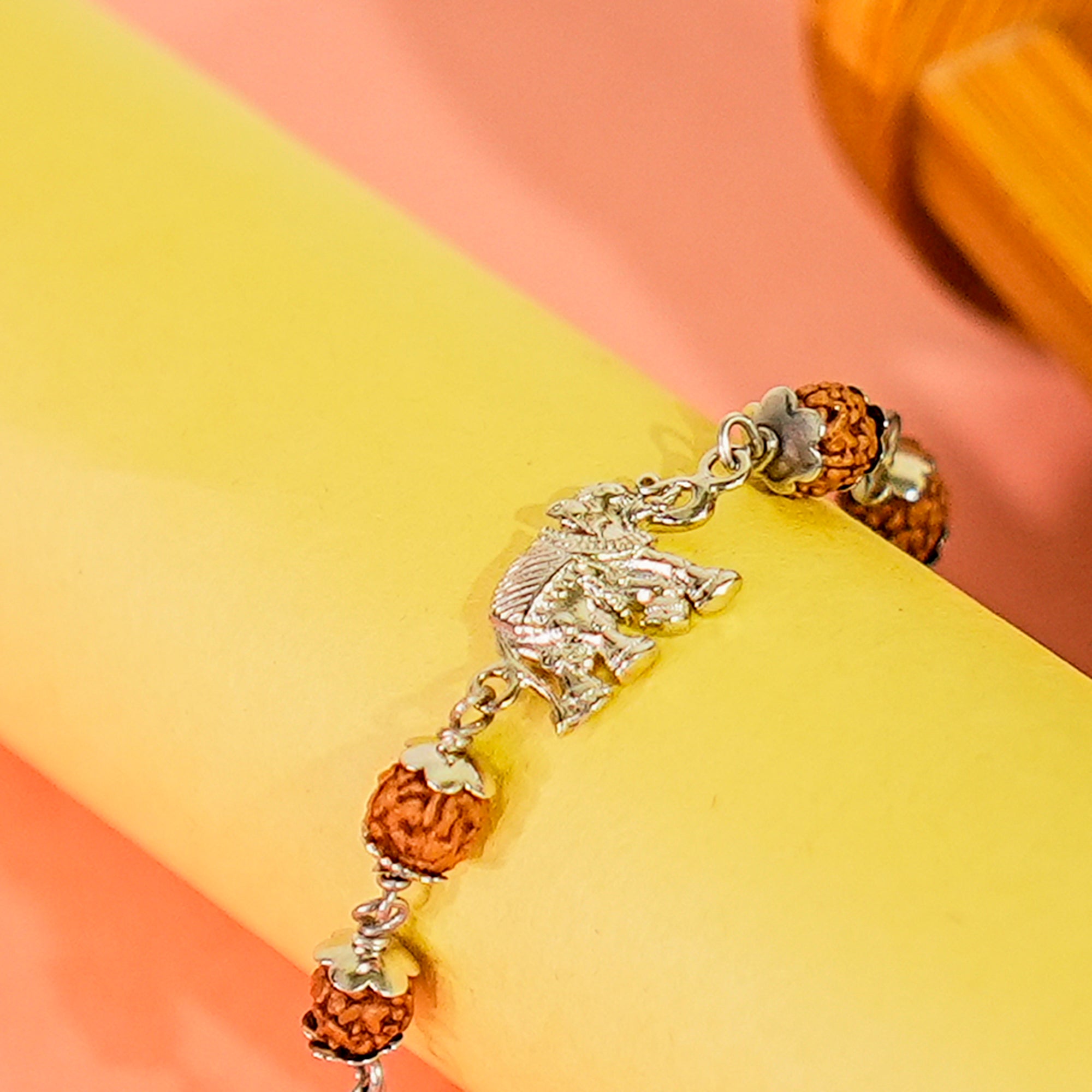 Original 5 Mukhi Rudraksha Silver Elephant Bracelet for Kids – 8 Beads