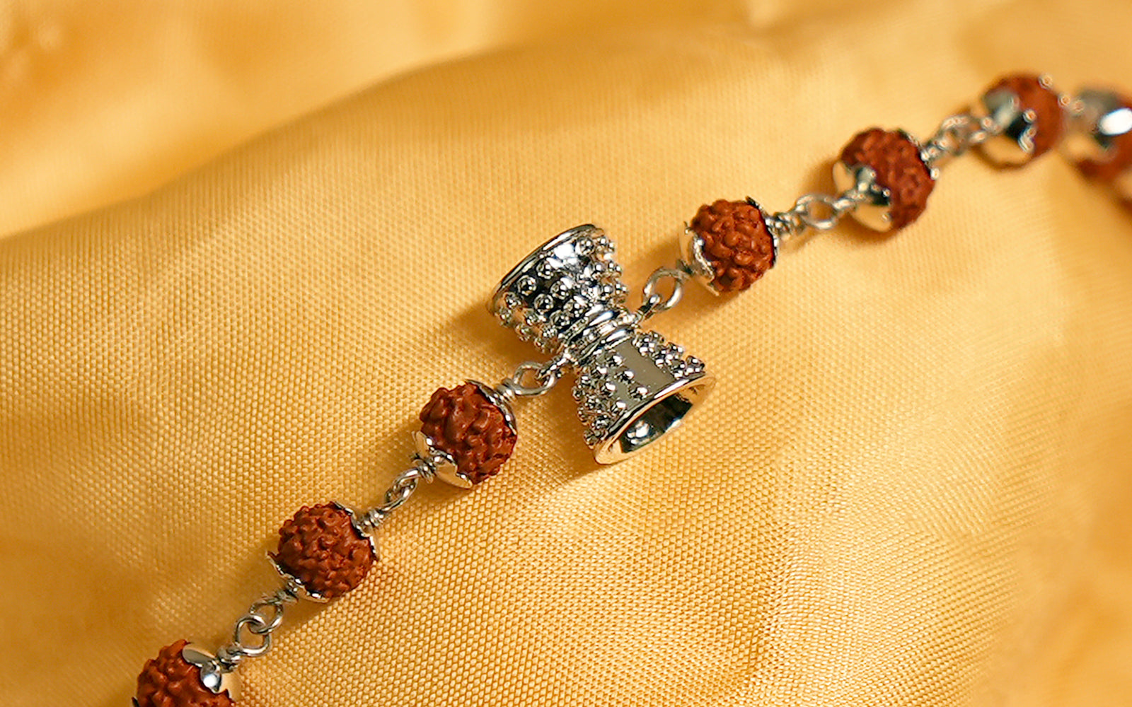 5 Mukhi Rudraksha Silver Damru Bracelet for Kids