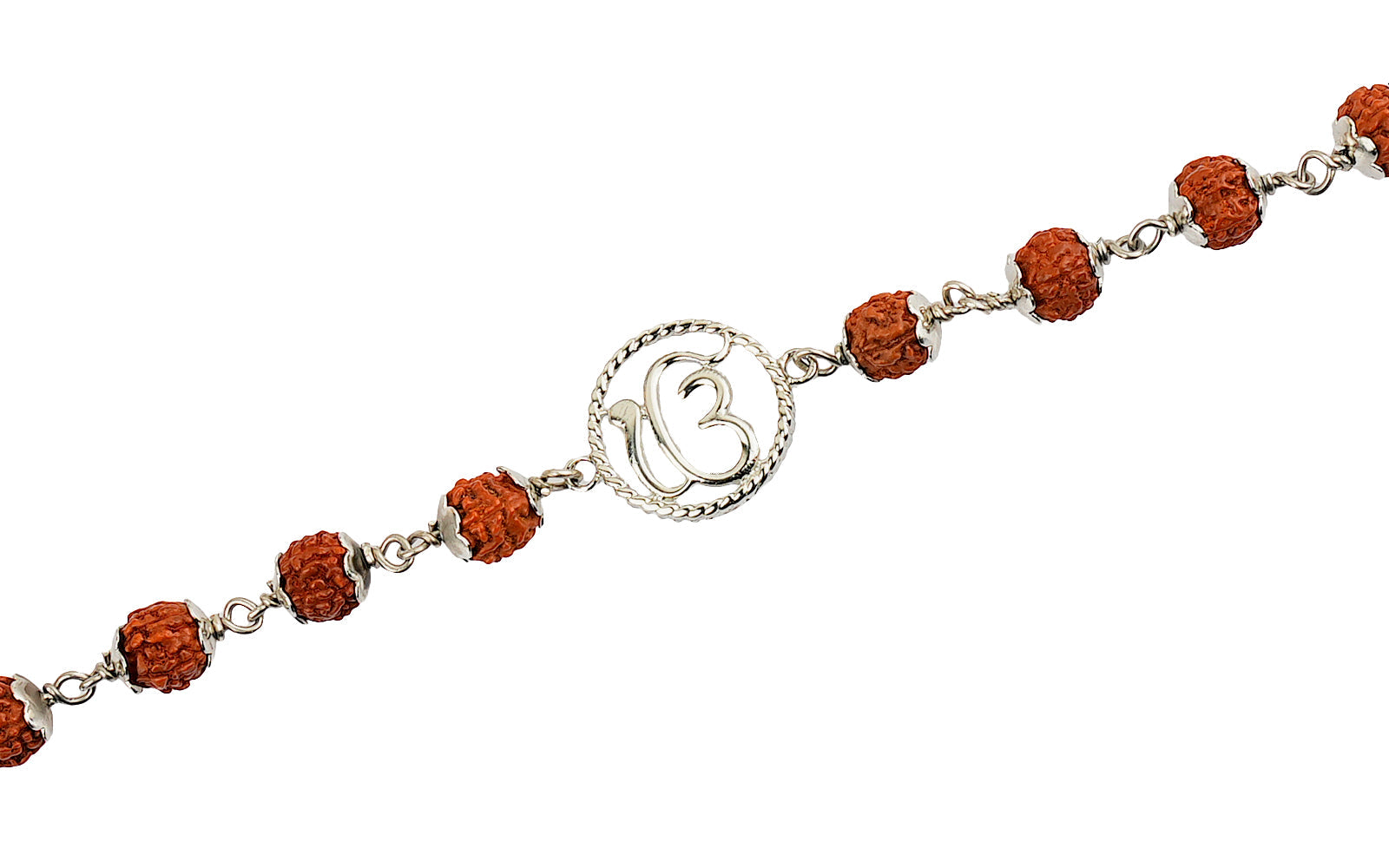 5 Mukhi Rudraksha Silver Onkar Bracelet for Kids - 5 Beads