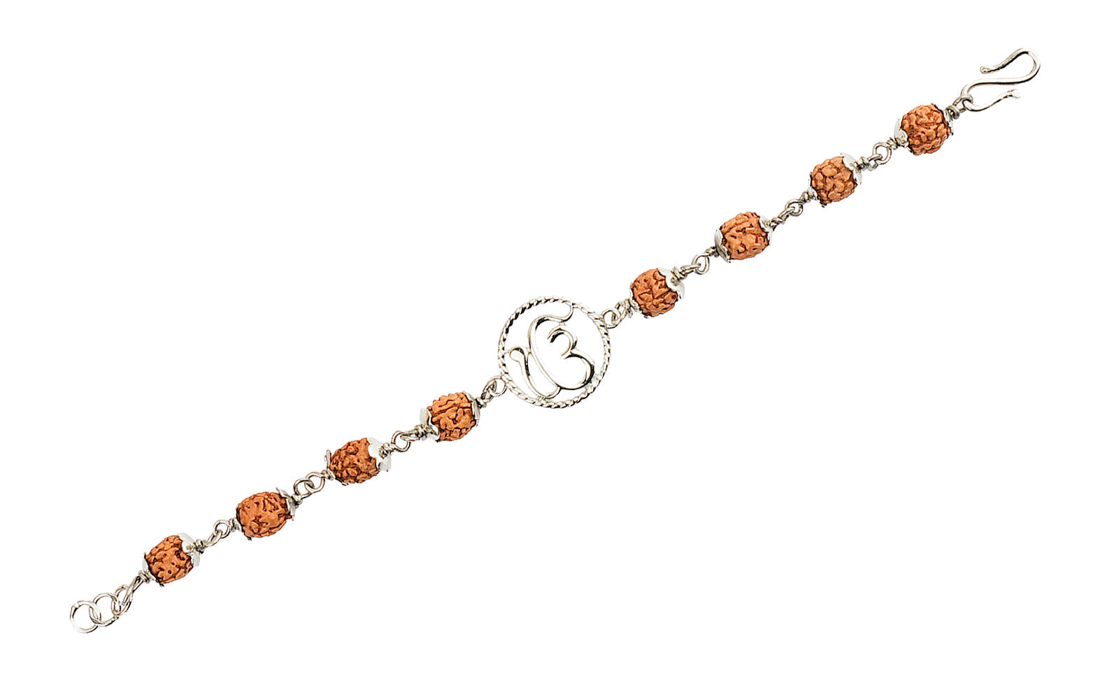 5 Mukhi Rudraksha Silver Onkar Bracelet for Kids - 4 Beads