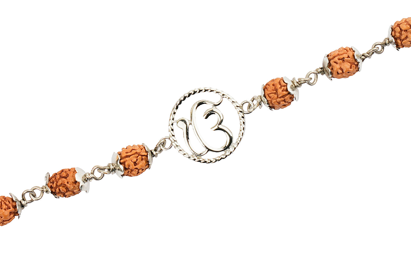 5 Mukhi Rudraksha Silver Onkar Bracelet for Kids - 4 Beads