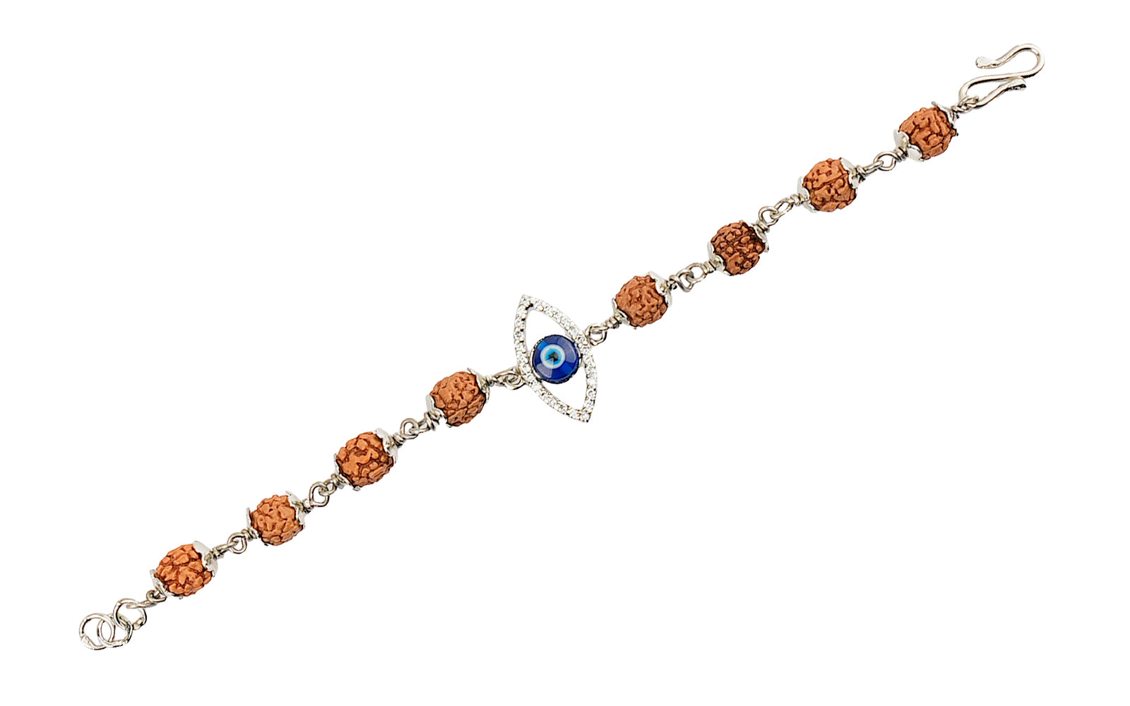 5 Mukhi Rudraksha Silver Evil Eye Bracelet for Kids