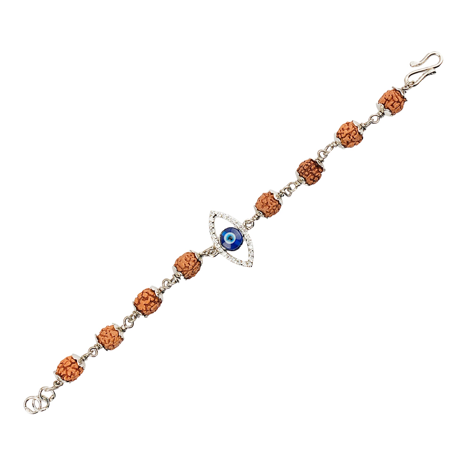 Original 5 Mukhi Rudraksha Silver Evil Eye Bracelet for Kids