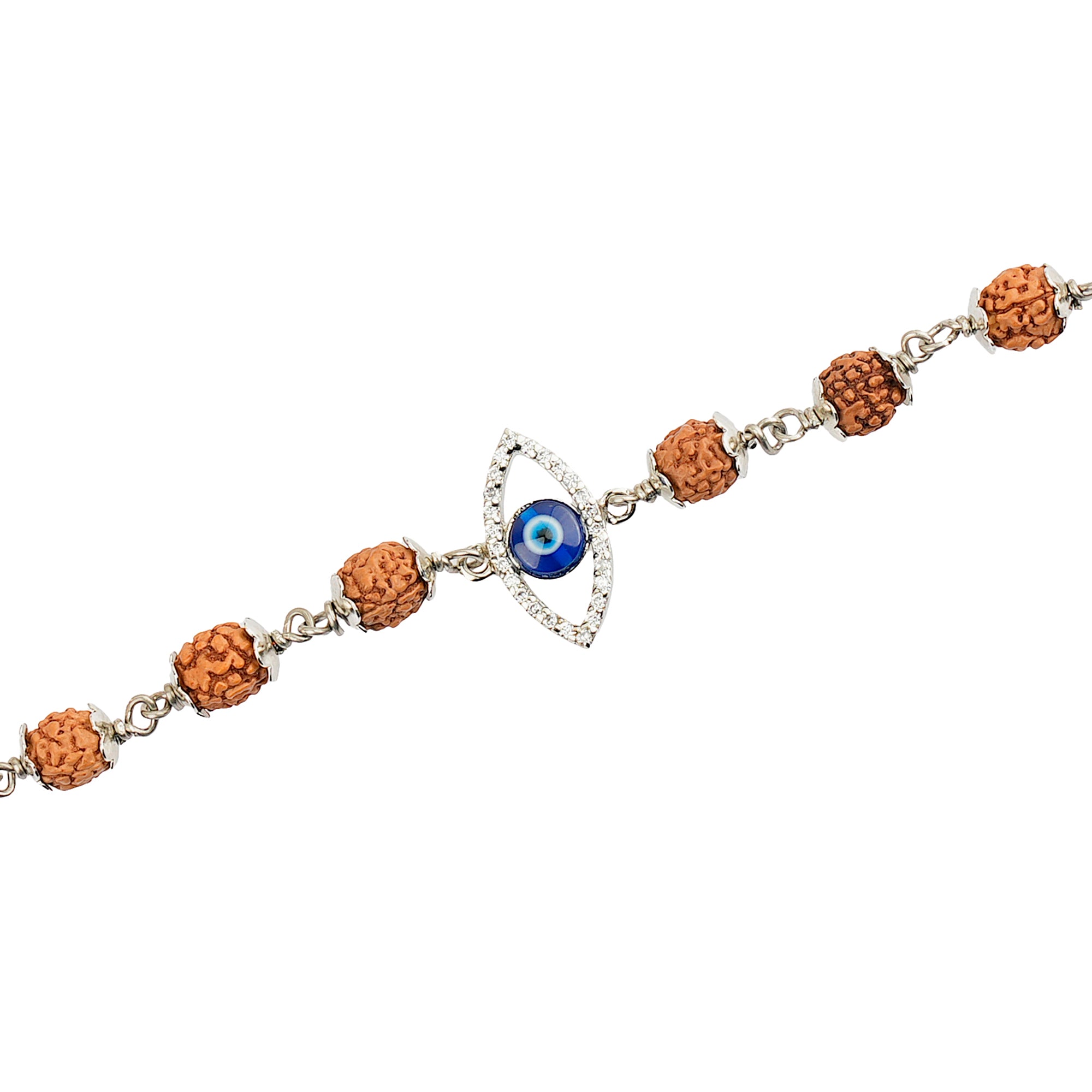 Original 5 Mukhi Rudraksha Silver Evil Eye Bracelet for Kids