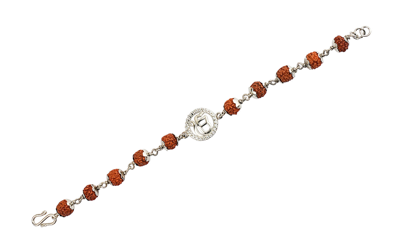 5 Mukhi Rudraksha Silver Studded Onkar Bracelet for Kids - 5 Beads