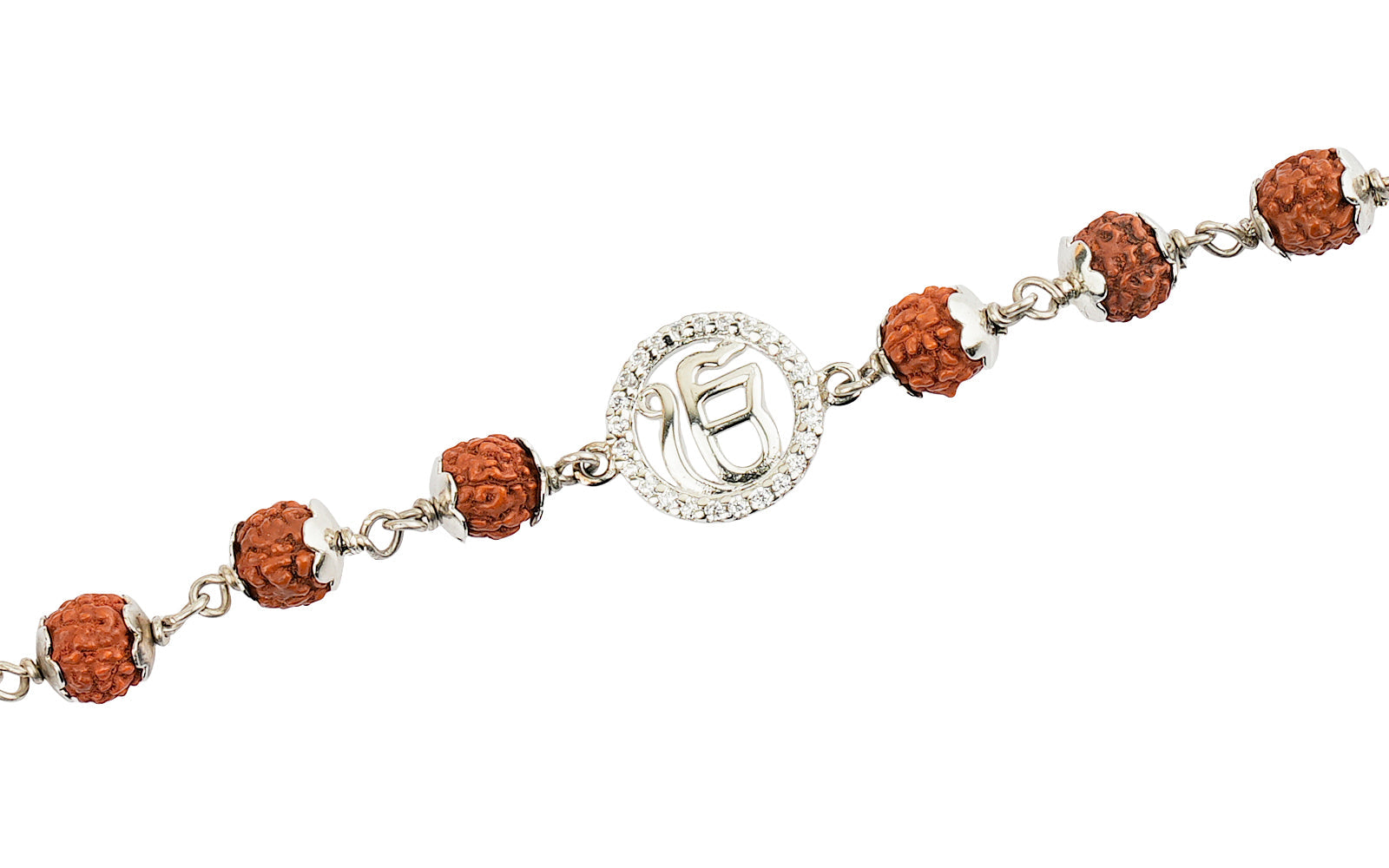 5 Mukhi Rudraksha Silver Studded Onkar Bracelet for Kids - 5 Beads