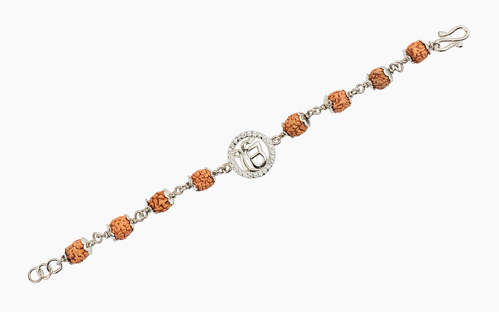 5 Mukhi Rudraksha Silver Studded Onkar Bracelet for Kids - 4 Beads