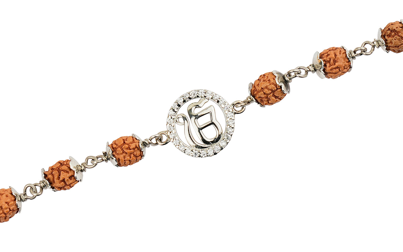 5 Mukhi Rudraksha Silver Studded Onkar Bracelet for Kids - 4 Beads