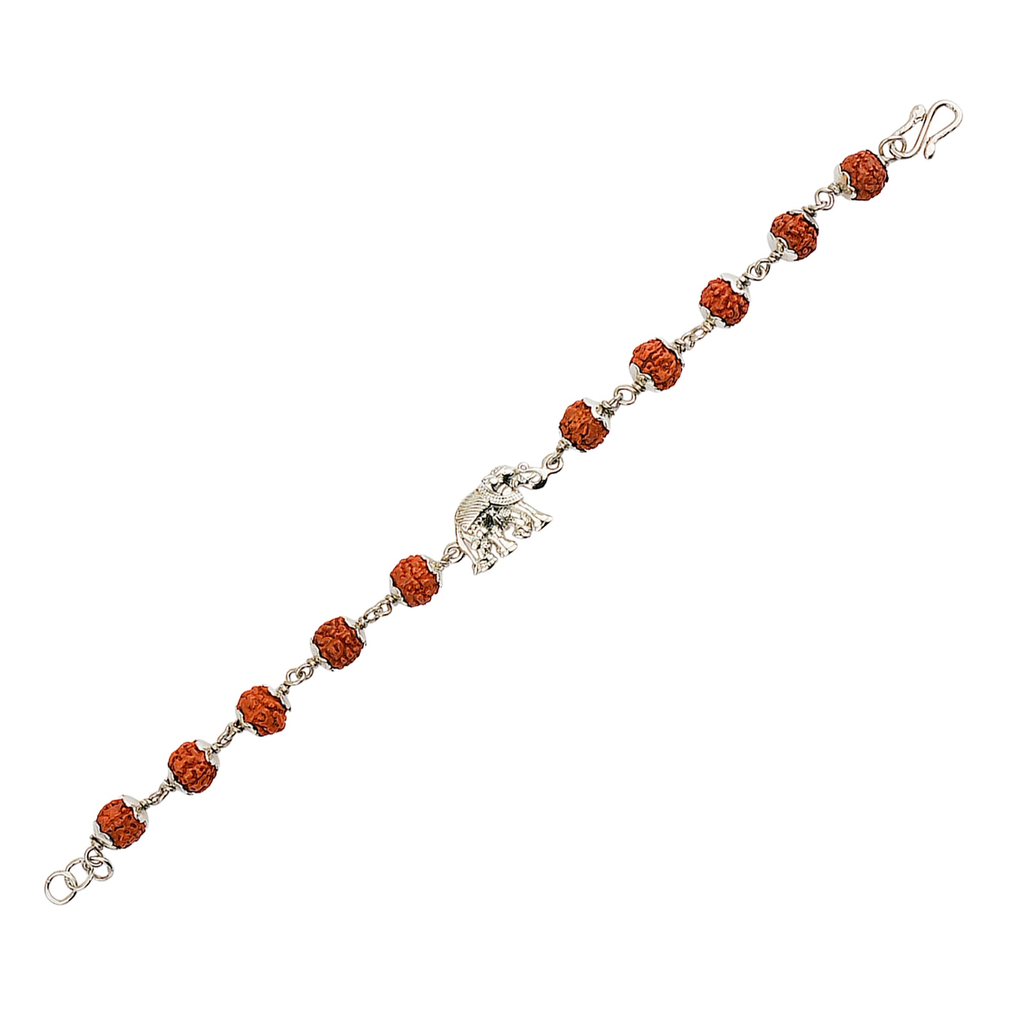 Original 5 Mukhi Rudraksha Silver Elephant Bracelet for Kids – 10 Beads