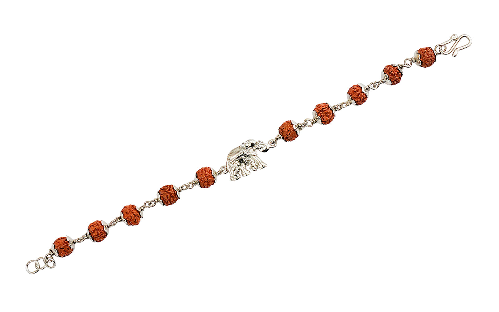 5 Mukhi Rudraksha Silver Elephant Bracelet for Kids - 5 Beads