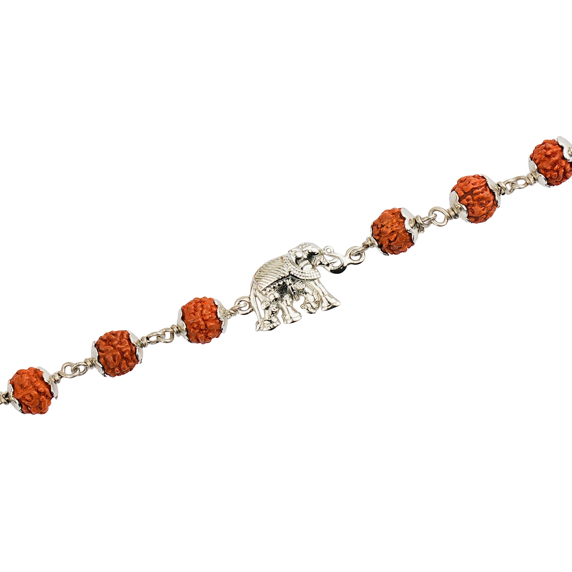 Original 5 Mukhi Rudraksha Silver Elephant Bracelet for Kids – 10 Beads