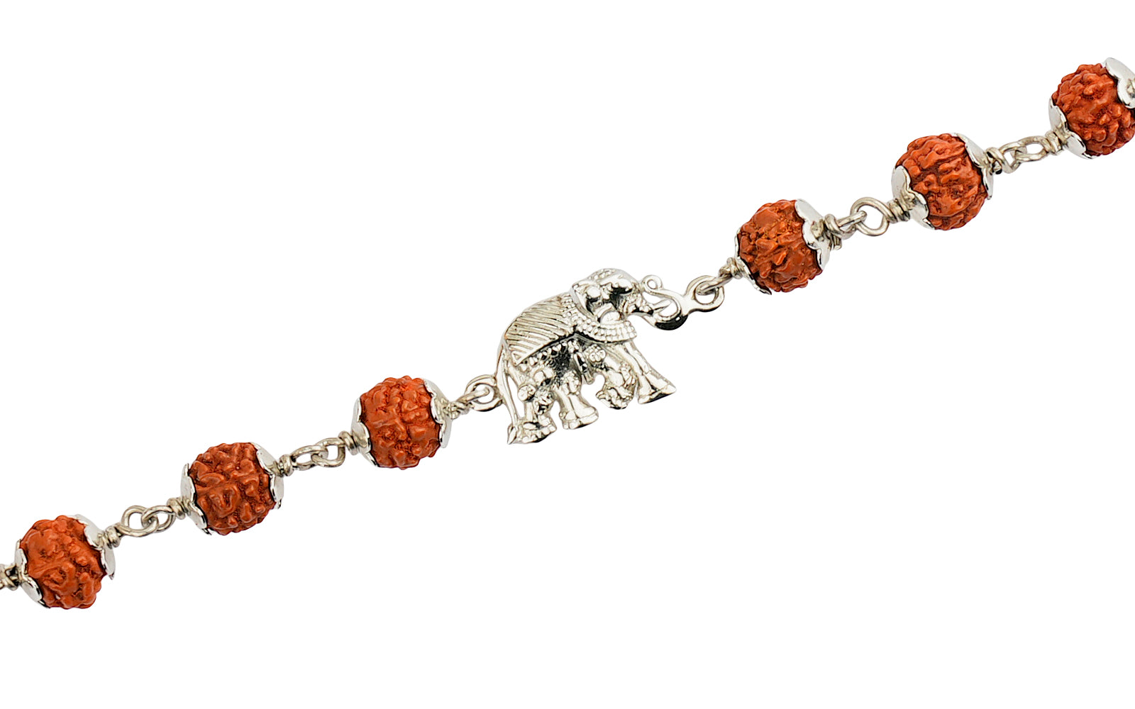 5 Mukhi Rudraksha Silver Elephant Bracelet for Kids - 5 Beads