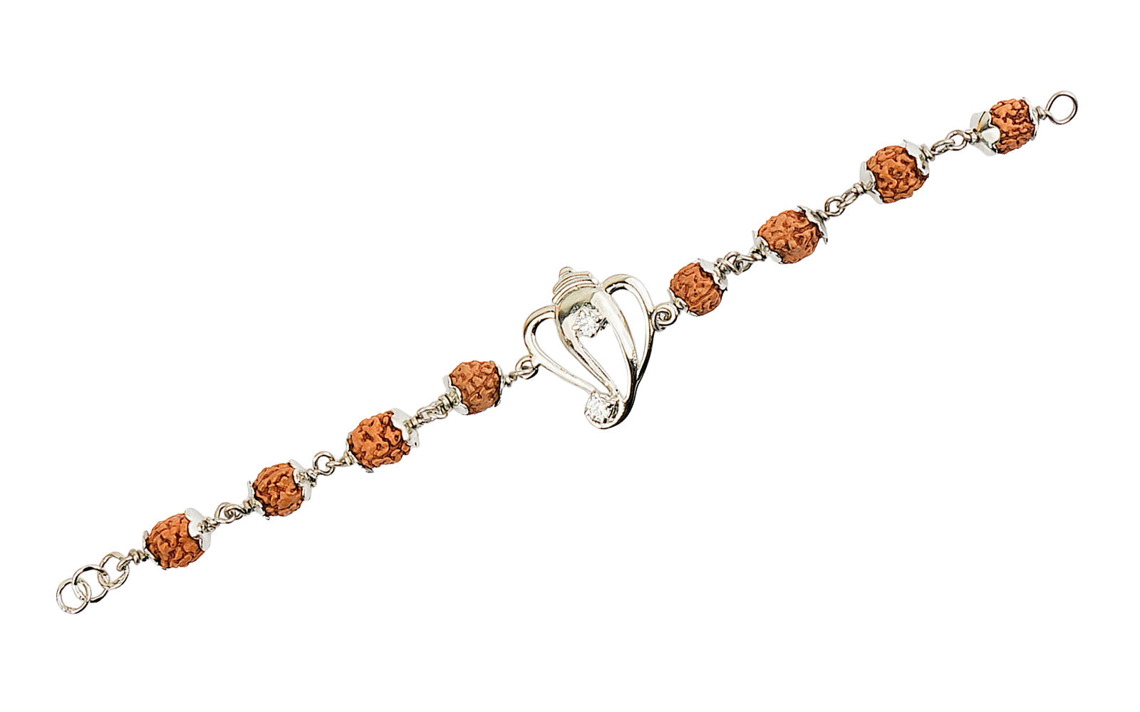 5 Mukhi Rudraksha Silver Ganesh Bracelet for Kids - 4 Beads