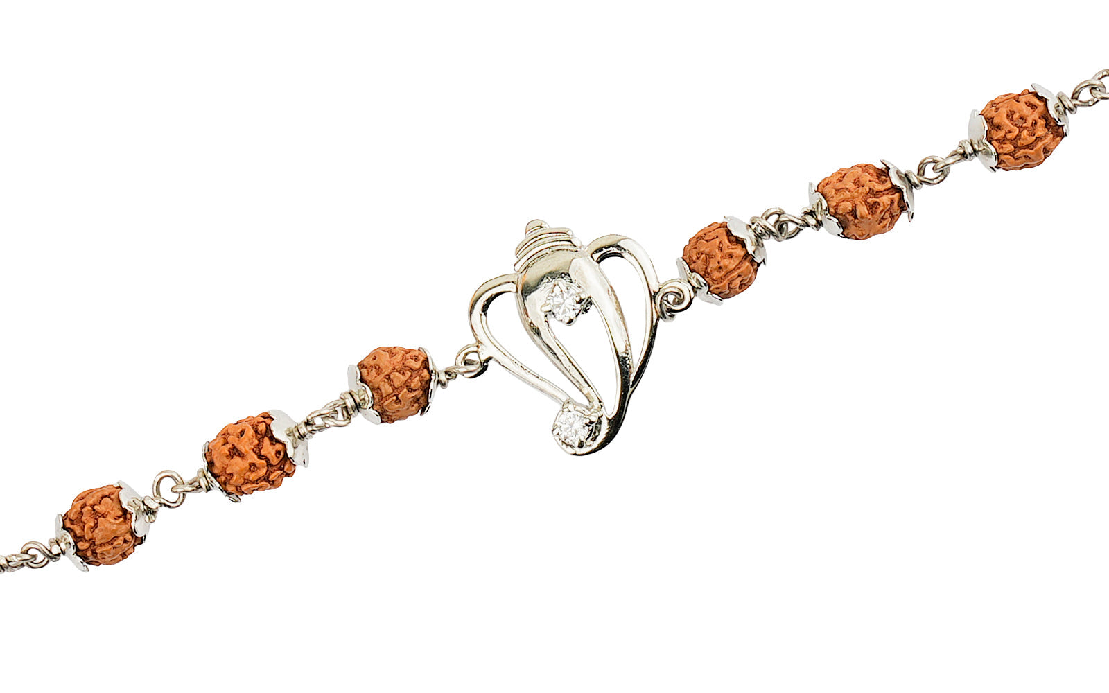 5 Mukhi Rudraksha Silver Ganesh Bracelet for Kids - 4 Beads