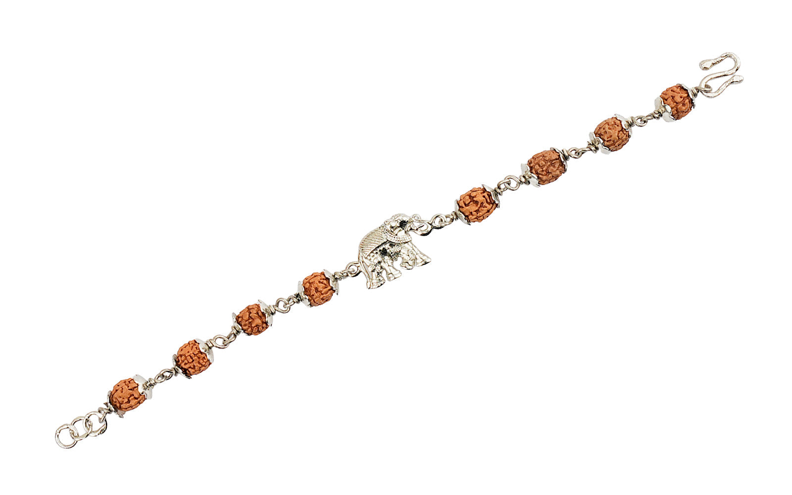 5 Mukhi Rudraksha Silver Elephant Bracelet for Kids - 4 Beads