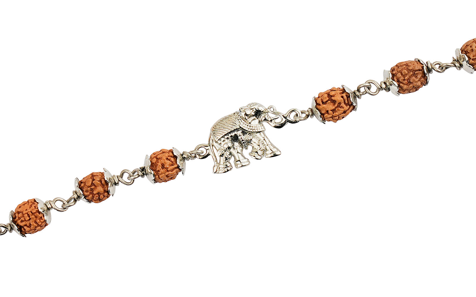 5 Mukhi Rudraksha Silver Elephant Bracelet for Kids - 4 Beads