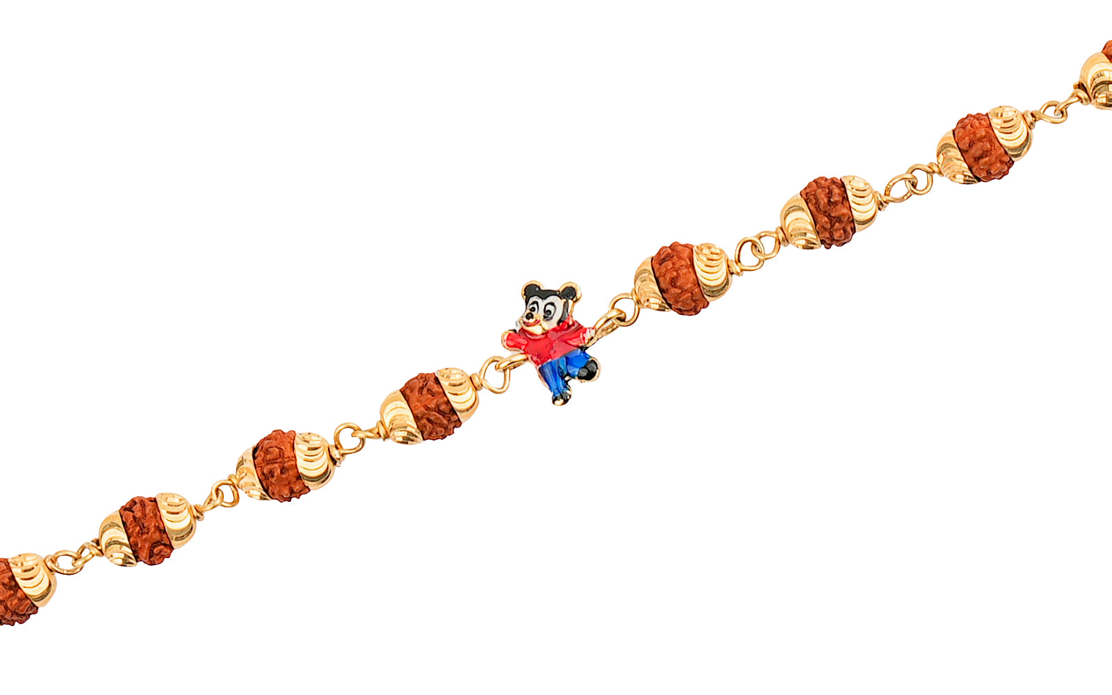 5 Mukhi Rudraksha Gold Mickey Mouse Bracelet for Kids