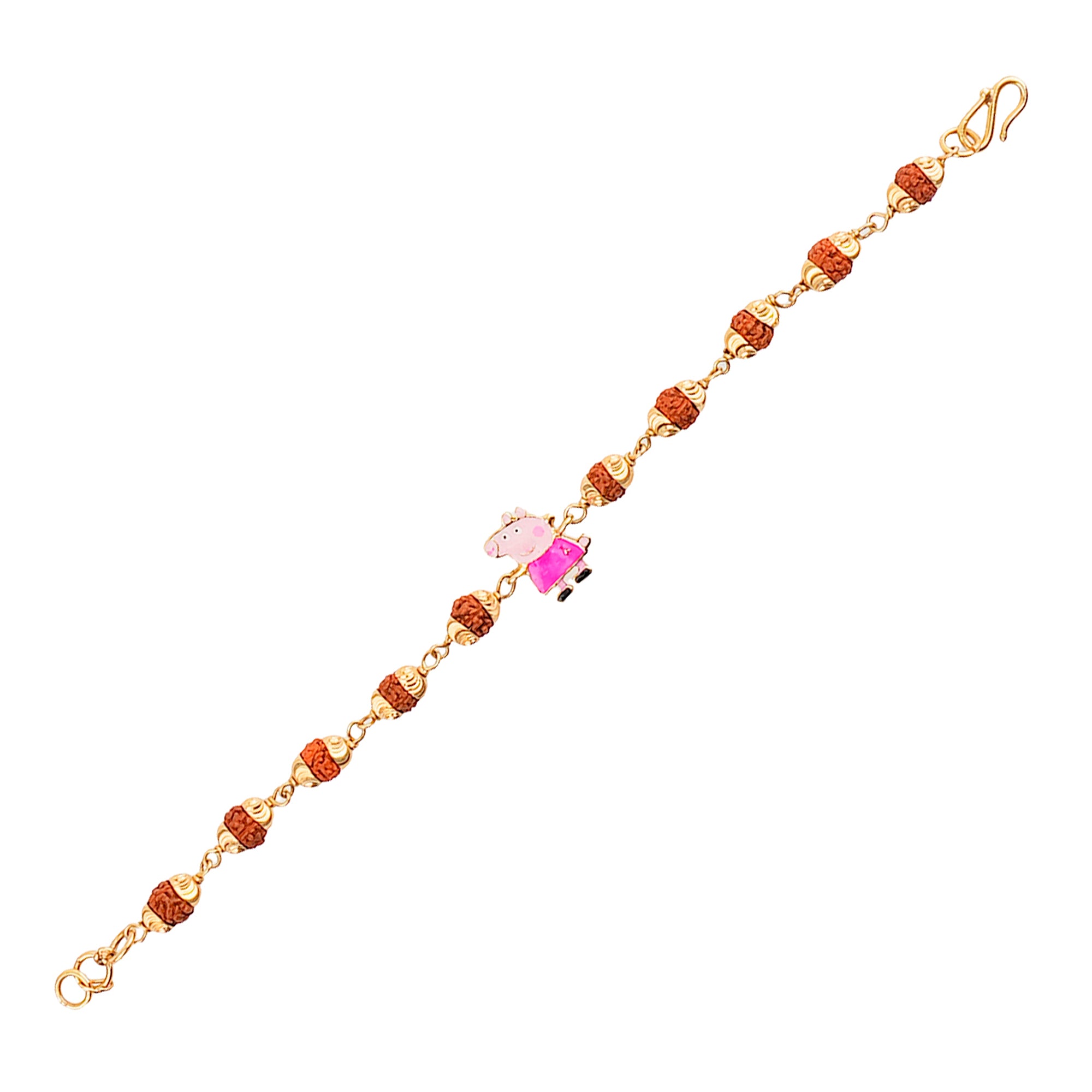 Original 5 Mukhi Rudraksha Gold Piggy Bracelet for Kids