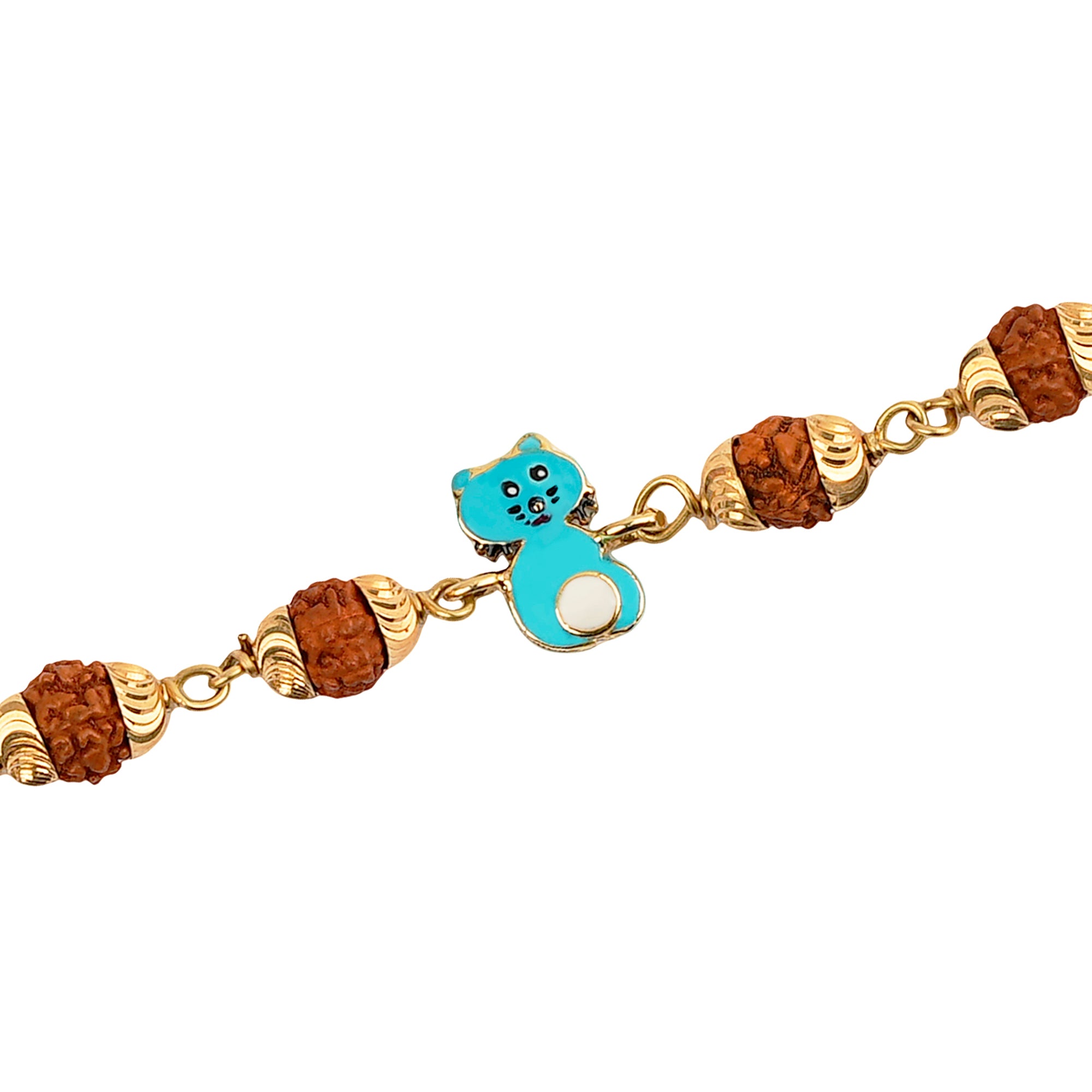Original 5 Mukhi Rudraksha Gold Kitty Bracelet for Kids