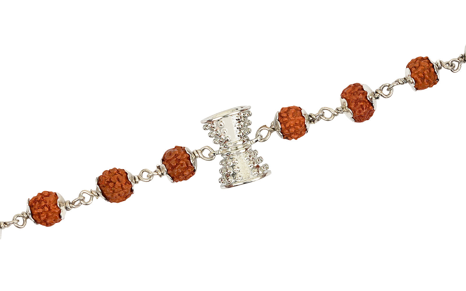 5 Mukhi Rudraksha Silver Damru Bracelet for Kids