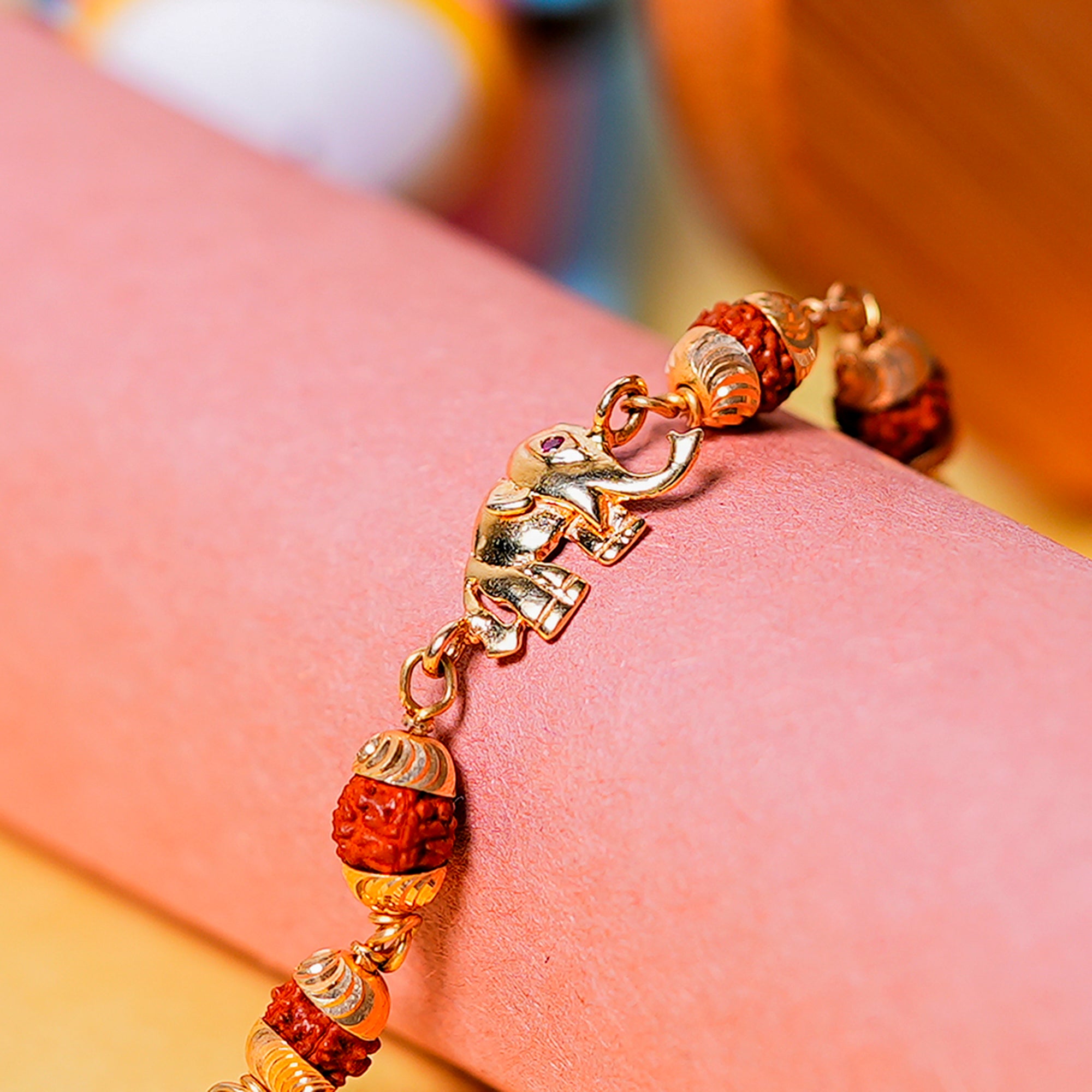 Original 5 Mukhi Rudraksha Gold Elephant Bracelet for Kids